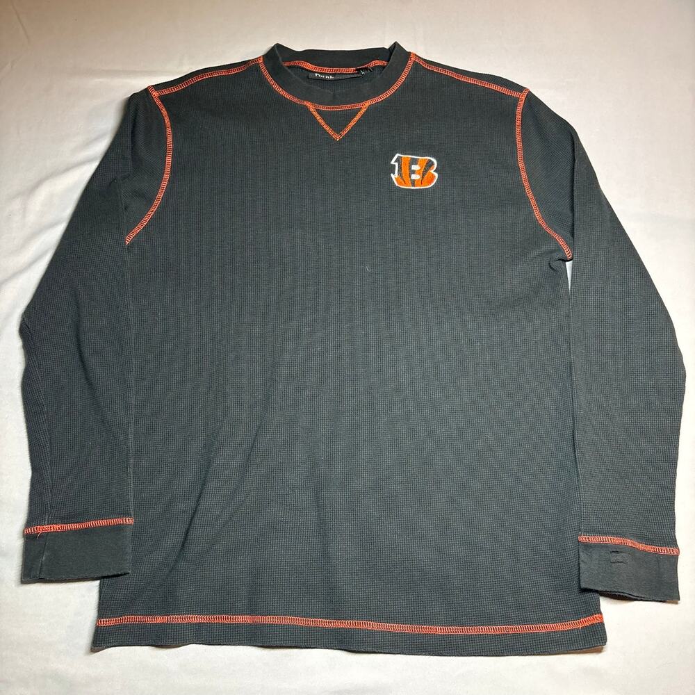 Black cincinnati bengals long sleeve waffle knit crewneck shirt
